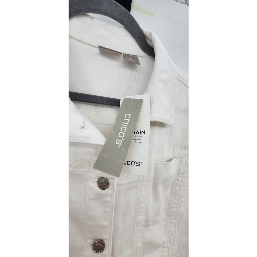 New NWT Chico's Denim No Stain Alabaster White‎ Strech Jacket Size 3 P 16/18 P - Picture 5 of 11